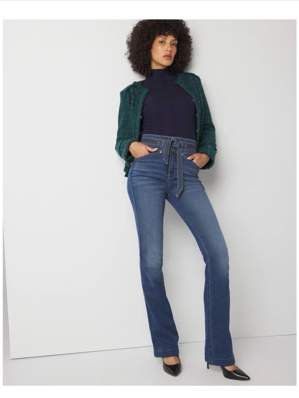 White House Black Market High-Rise Tie-Waist Flare Jeans - Blue